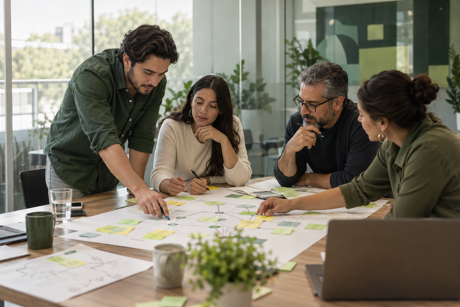 Equipo trazando un mapa de decisiones
